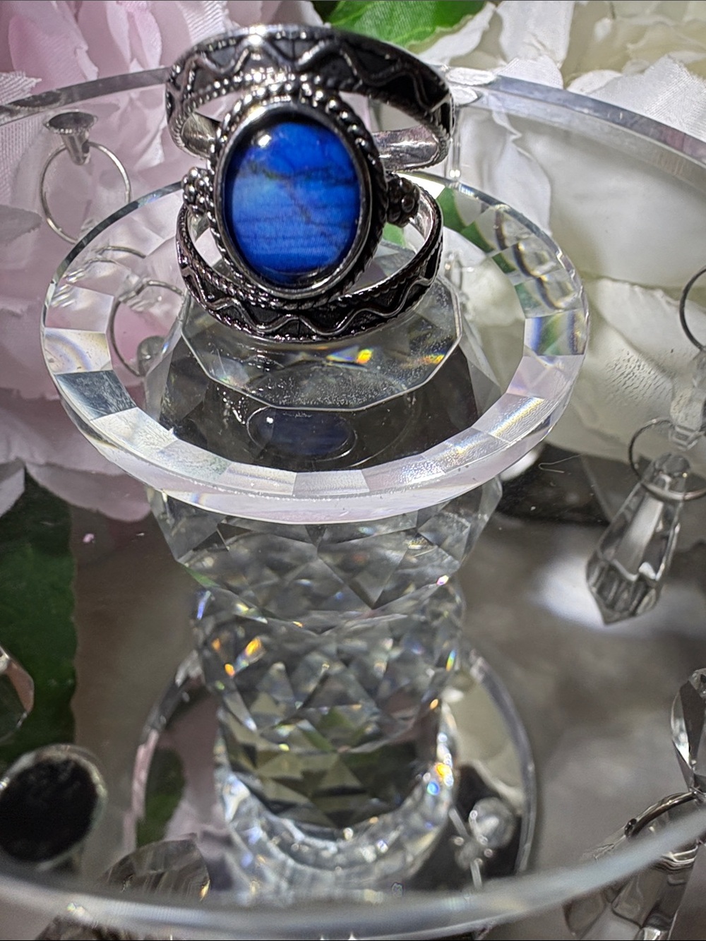 Blue Stone Oval Ring.  A vibrant heus of Blues. One of a kind.